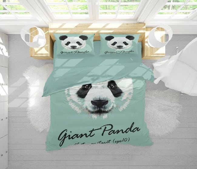 Parure Copripiumino Matrimoniale Animali Panda Grande in Cotone, Blu,  EPIKASA