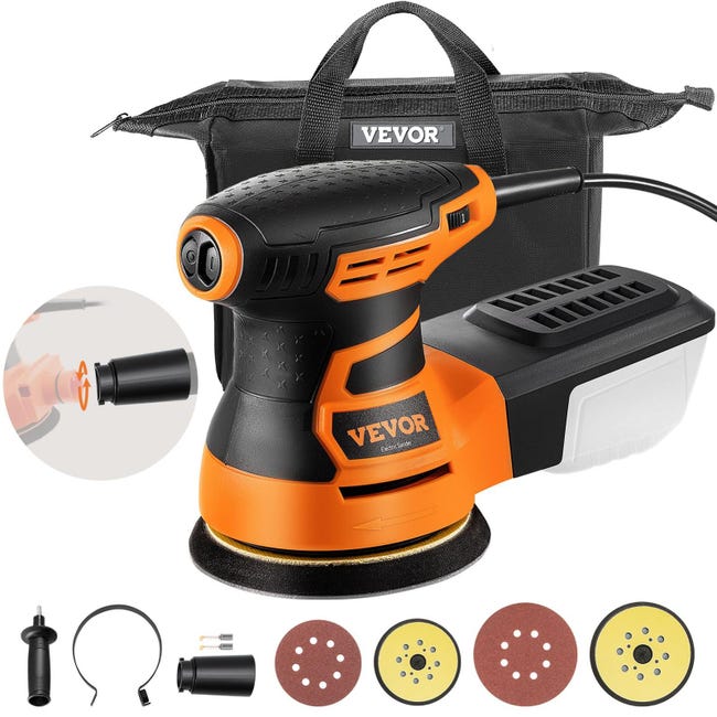 Ponceuse Excentrique MAXXT 350W - 10000 RPM, Livrée Avec 10 Papiers De Verre, Système Collecte Poussière