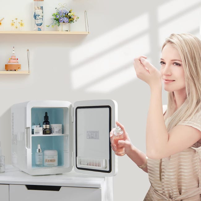Mini réfrigérateur de maquillage avec miroir LED - Peach Beauty