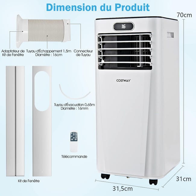Climatiseur d'Air Mobile 4 en 1 Réservoir 20L Ventilateur