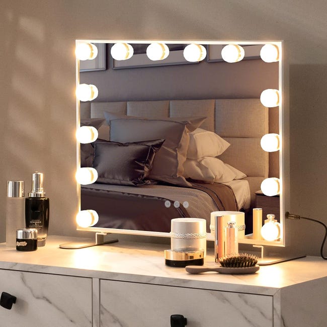 Hansong Miroir Maquillage 12 Ampoules LED Miroir Hollywood avec 3 Modes  D'éclairage Couleur Miroir Coiffeuse Lumineux avec Miroir Détachable  Grossissement 10x : : Cuisine et Maison