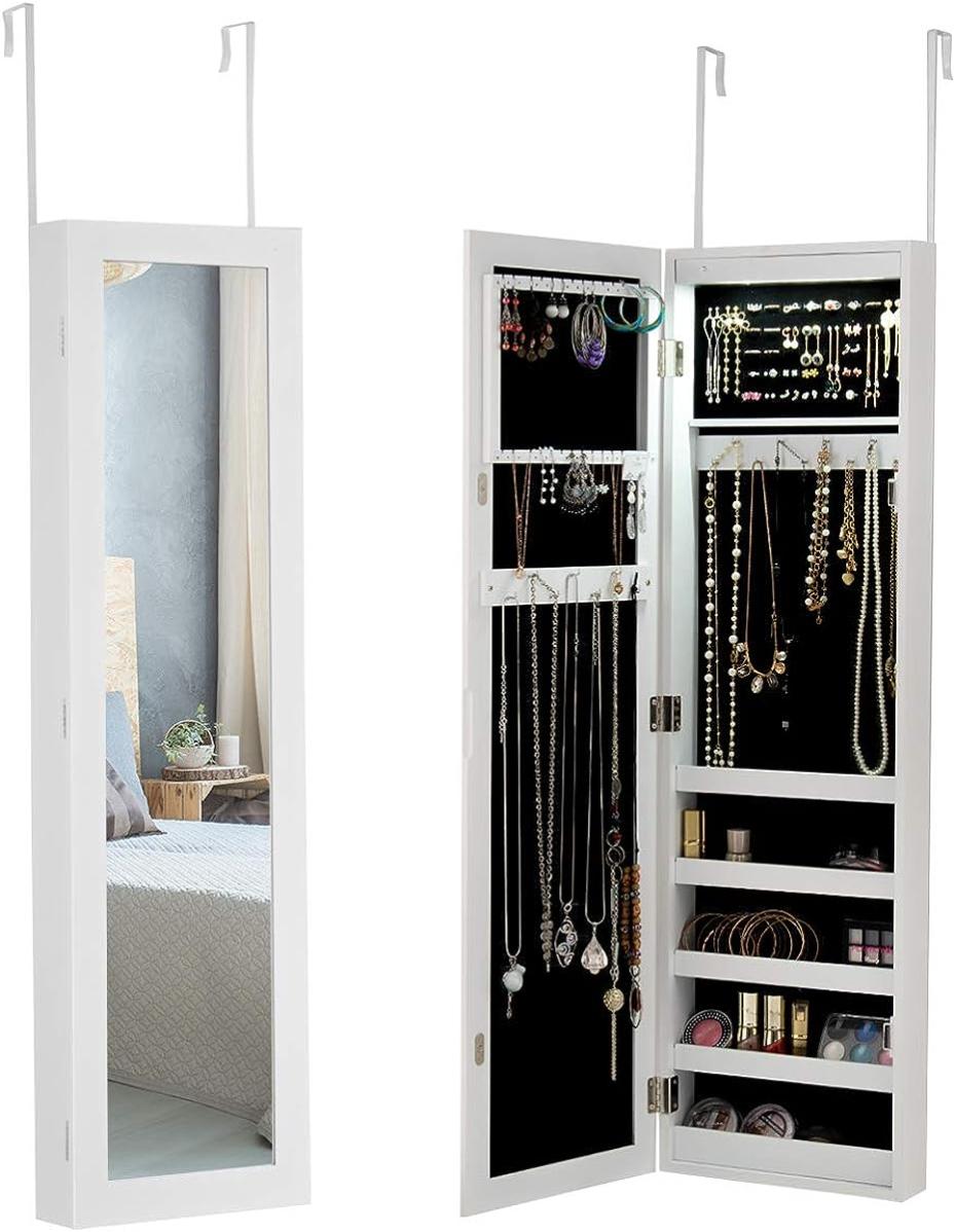 Armoire à Bijoux Murale avec Miroir de Lumières LED MultiRangements