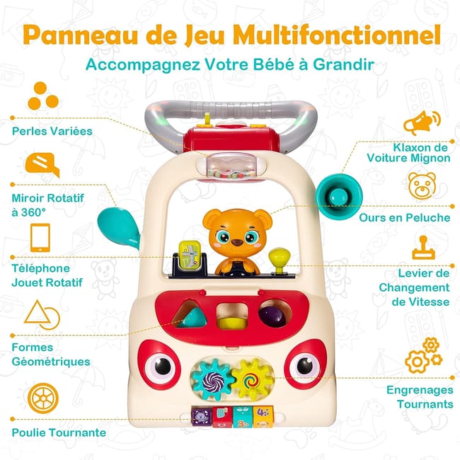 Trotteur pour B b 2 en 1 Evolutif Trotteur Parlant Educatif