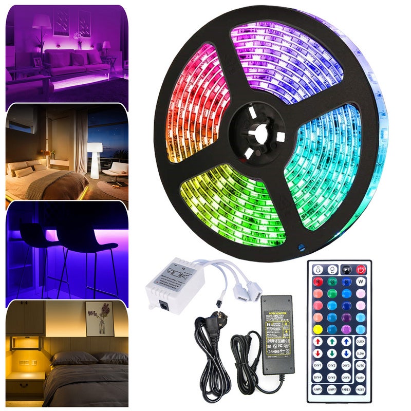 Ruban LED lumineux Bande LED pour Chambre, Mariage, Fête Cuisine RVB 5050  SMD multicolore 2M 30 LED Avec 44 télécommande