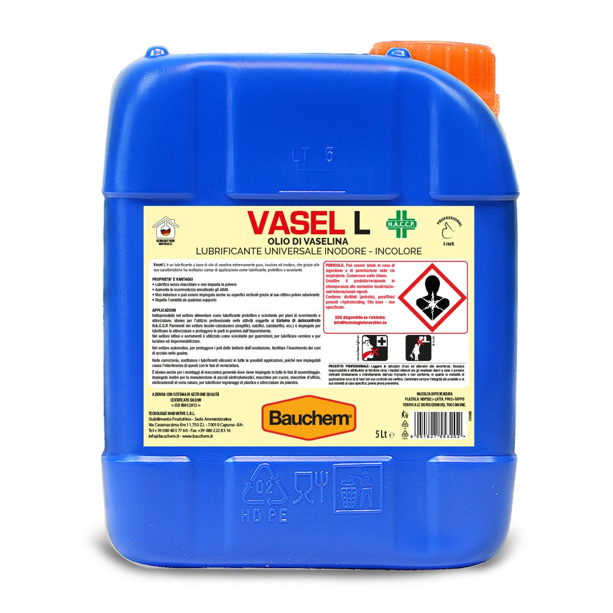 BAUCHEM Vasel L Olio di Vaselina Lubrificante Universale Inodore e Incolore  5 L