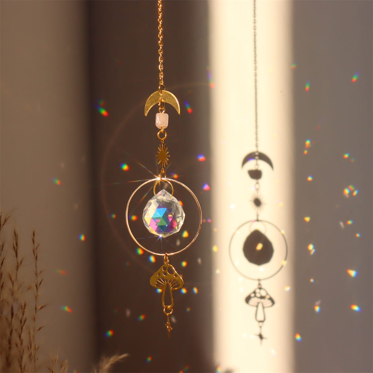 Décor à la maison cristal carillon éolien diamant capteur de rêves  suspendus ornements prismes cadre rond pendentif bijoux nuances boule d'éclairage