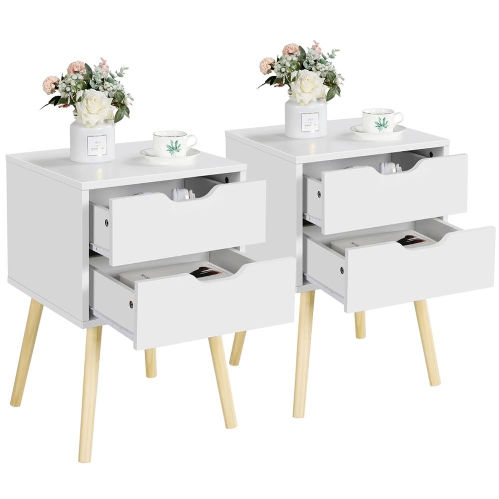 Lot De 2 Tables De Chevet Scandinaves Blanc - 1 Tiroir 48,5×41×57,5 Cm Yaheetech