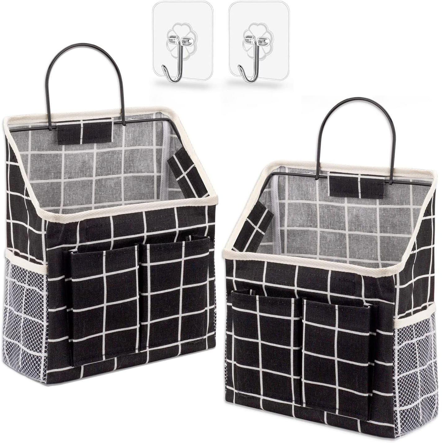 Confezione da 2 borse portaoggetti da parete impermeabili, organizer per  panno da parete, camera da letto, bagno, cestino da parete con tasche  (nero)
