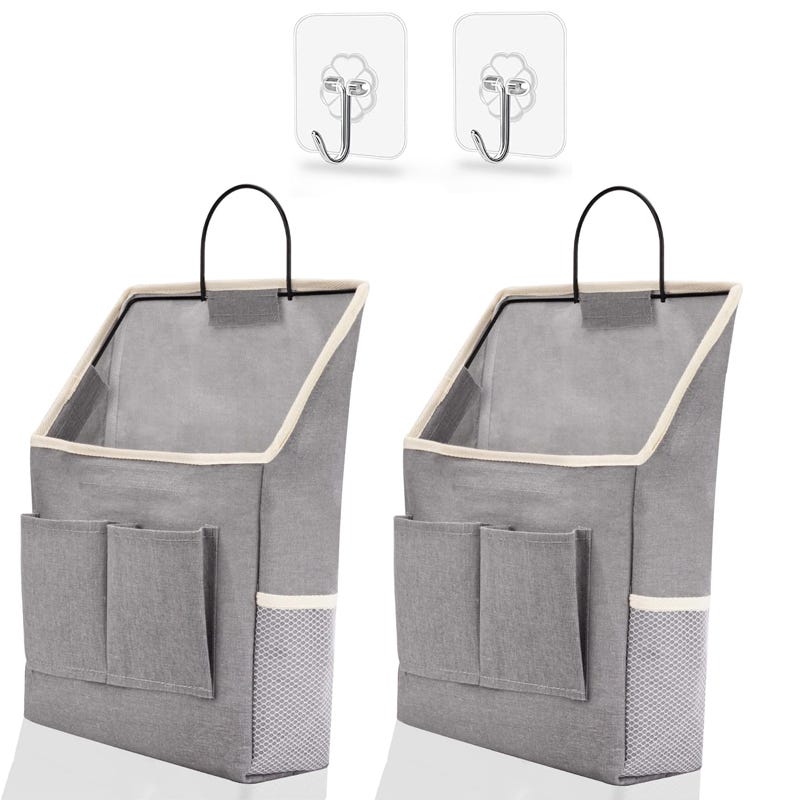 Paquete de 2 bolsas de almacenamiento de pared, contenedores de  almacenamiento para colgar en la puerta del baño del dormitorio (gris)