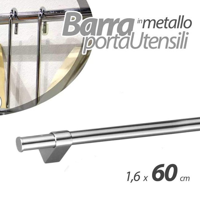 Barra Portautensili Da Cucina In Acciaio Inox - Con 12 Ganci, Lunghezza 70 Cm, Montaggio A Colla O Ventsose - Senza Fori - Foto 2