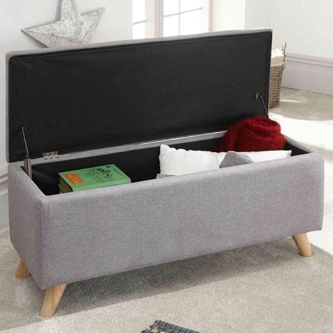 Cassapanca Pouf Contenitore Panca Sgabello Poggiapiedi in Tessuto Grigio  Chiaro