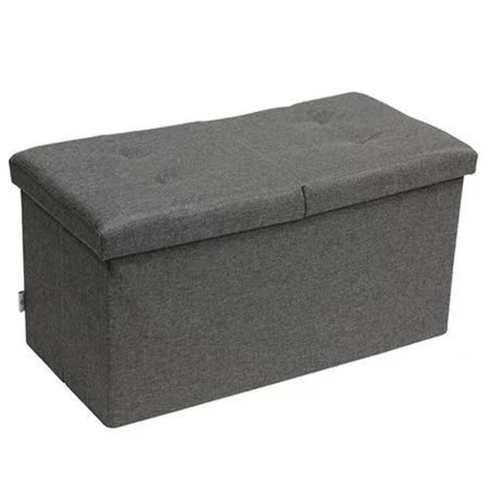 Cassapanca Poggiapiedi In Velluto Grigio Con Gambe In Legno - 80x39x40 Cm, Capienza 35 Litri, Imbottita