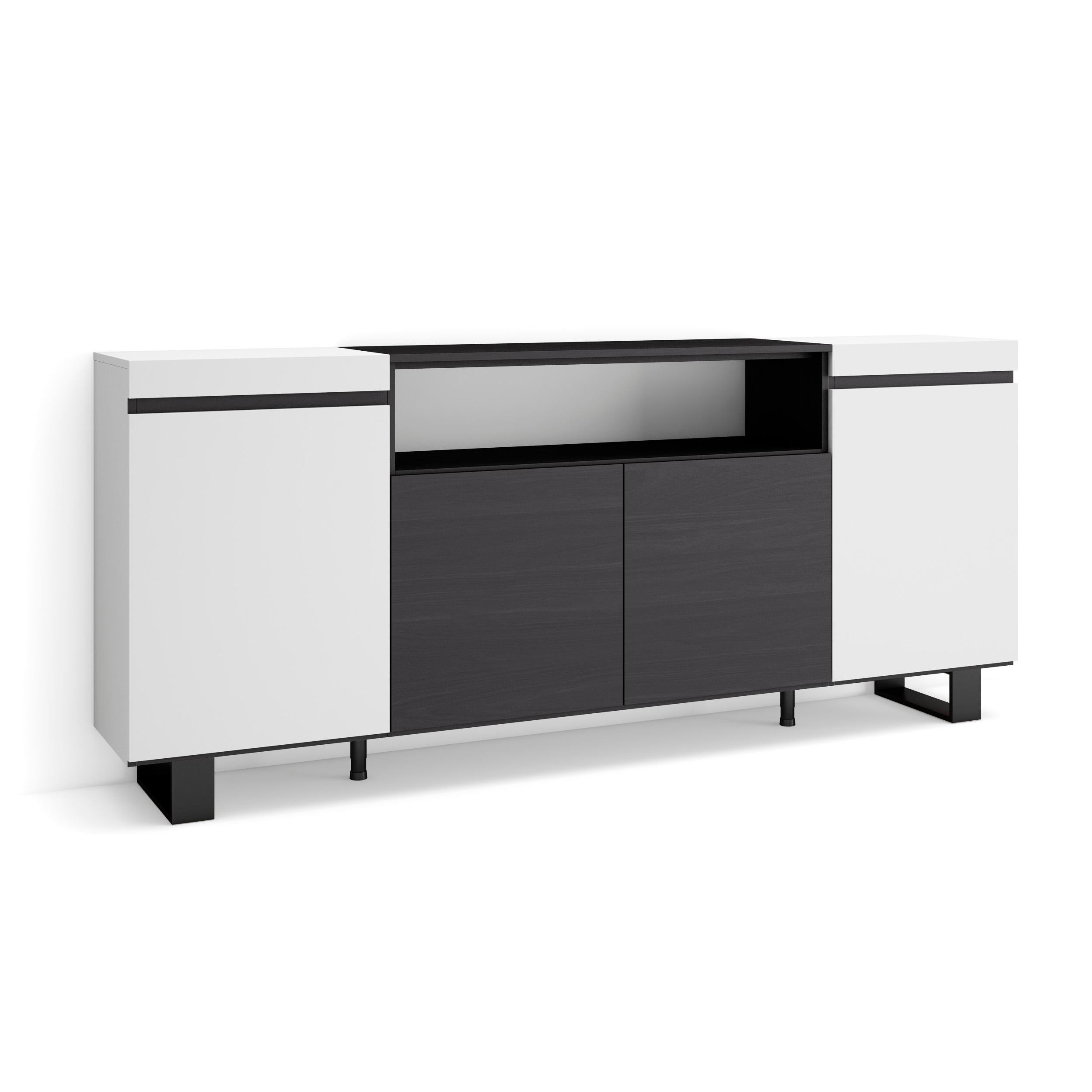 Buffet Salon Et Cuisine X X Cm Portes Design Industriel Blanc Et Noir Leroy Merlin