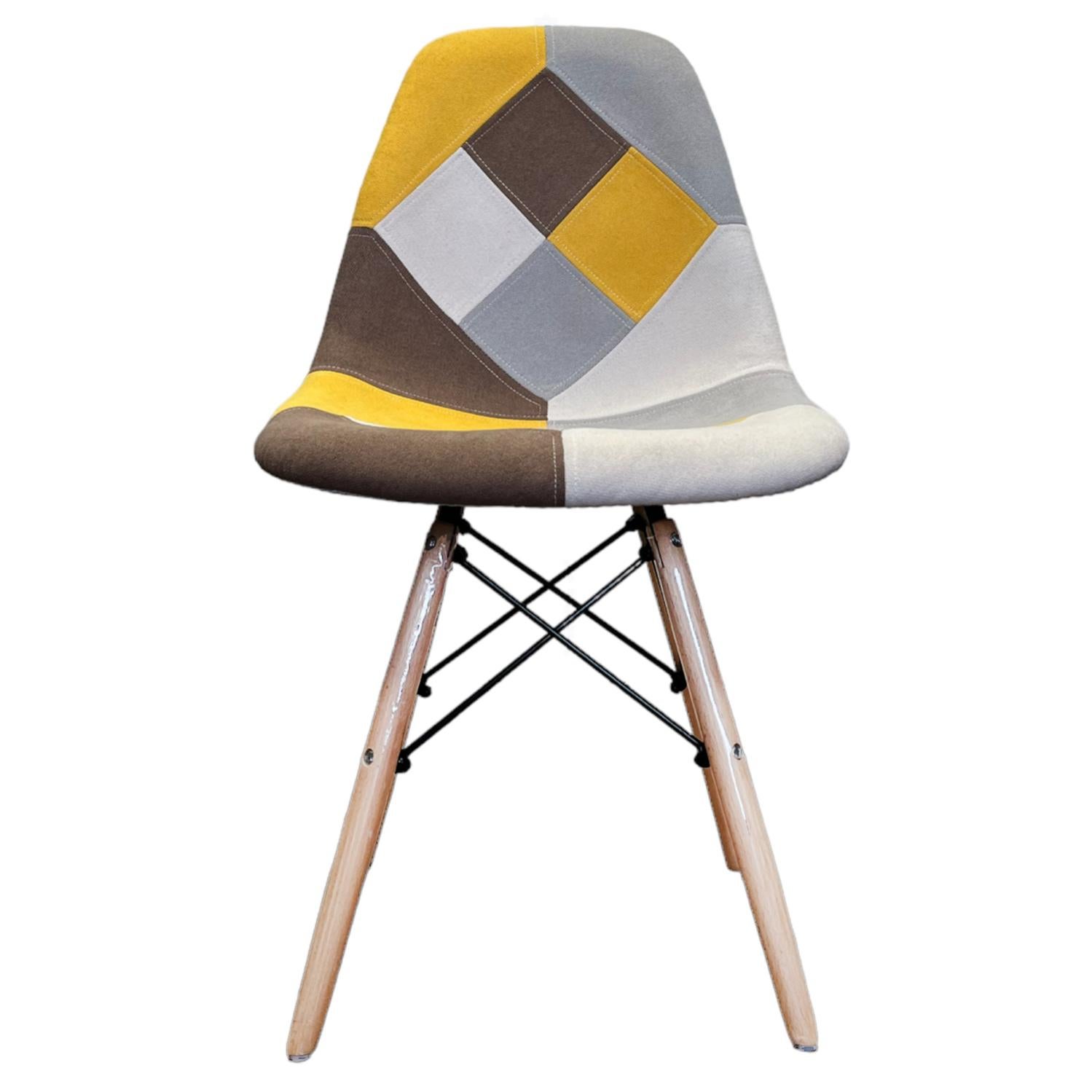 Sedia In Tessuto Patchwork Gialla Grigio Sedia Colorata Di Design Con ...