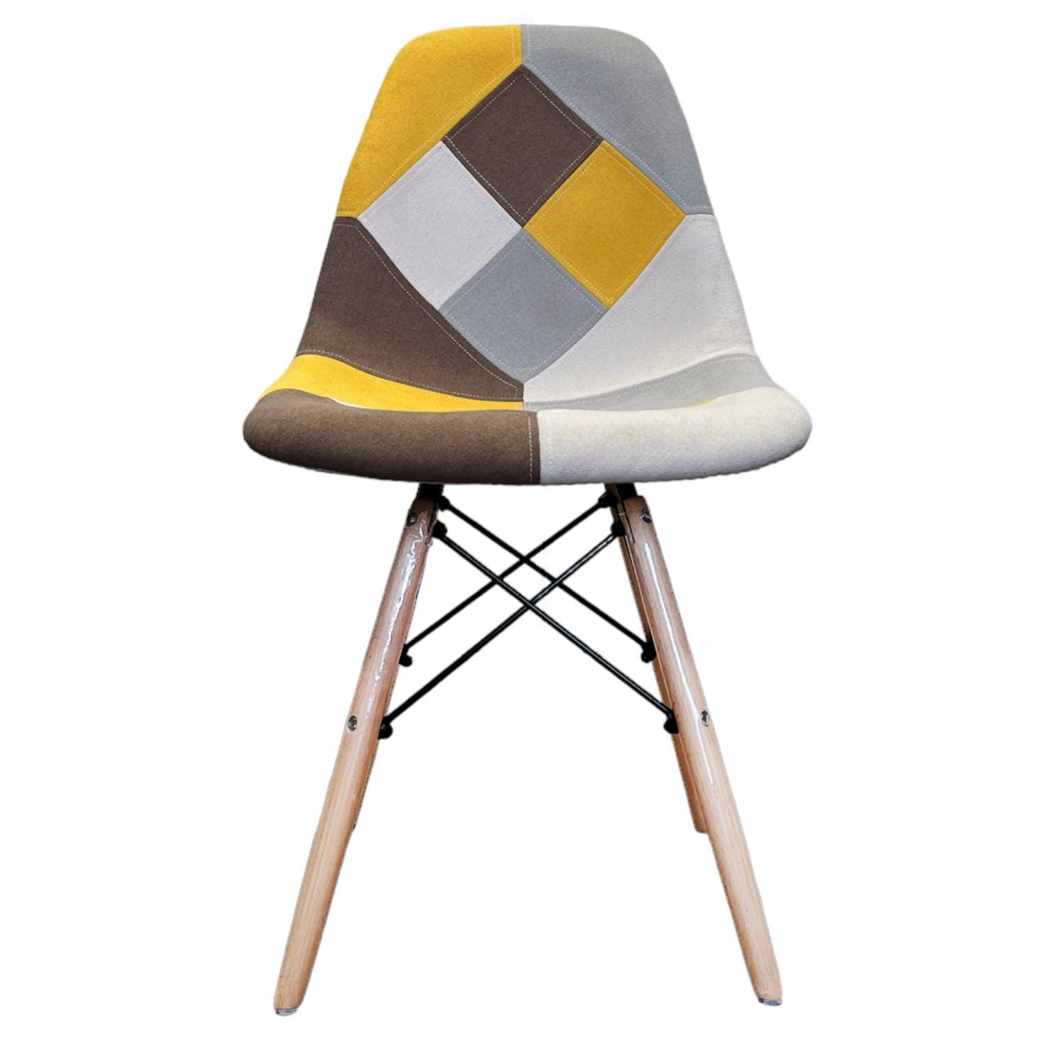 Sedia In Tessuto Patchwork Gialla Grigio Sedia Colorata Di Design Con ...