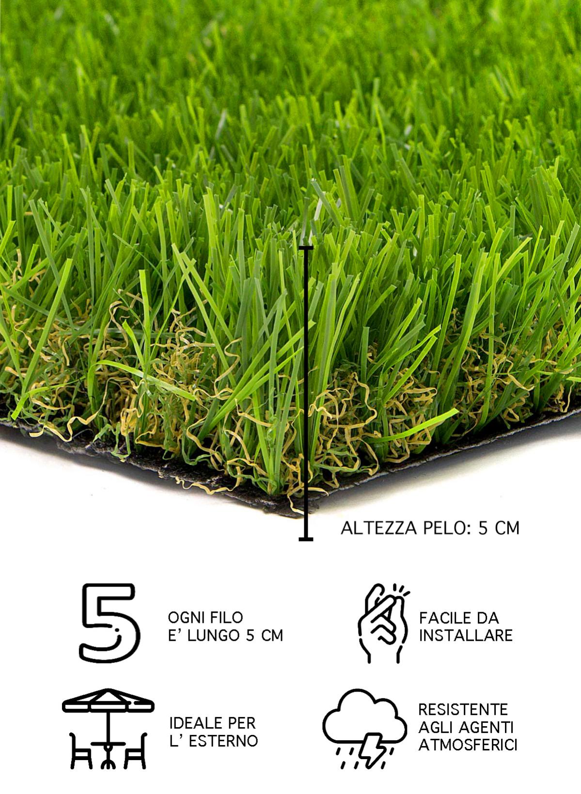 Prato Sintetico Esterno 20mm Spessore - Erba Finta Calpestabile Per Giardino E Terrazzo 1x5m