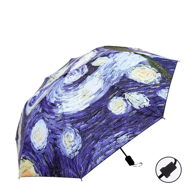 Ombrello pieghevole da donna Parasole antivento Van Gogh Pittura a olio  Protezione dalla pioggia Rivestimento nero di qualità