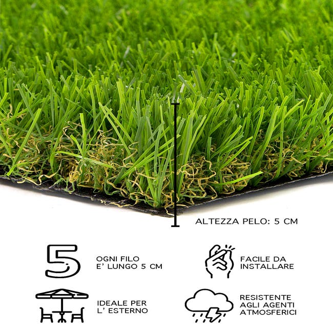 Prato finto erba sintetica tappeto erboso drenante esterno effetto secco 4  cm 50 2x5Metri