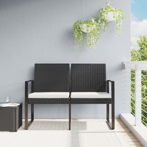 Banquette de jardin en bois foncé 210 cm avec coussins gris