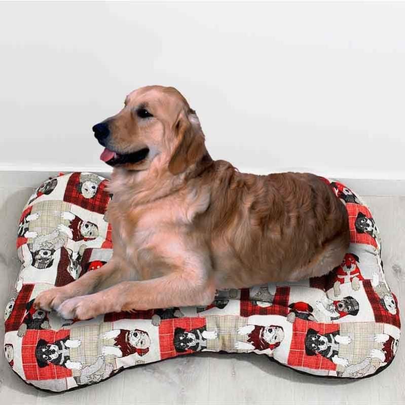 Cama para mascotas Camacan forma hueso acolchada estampado