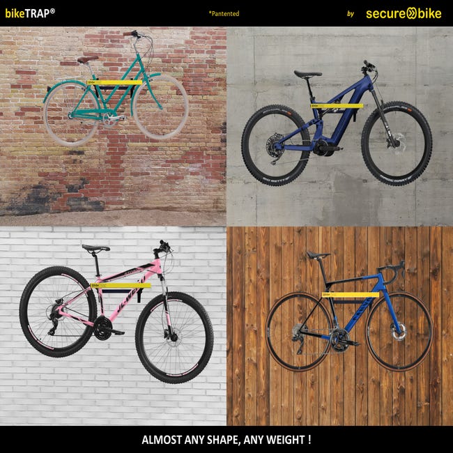 BikeTRAP - Support mural porte vélo et cadenas antivol. Crochet de