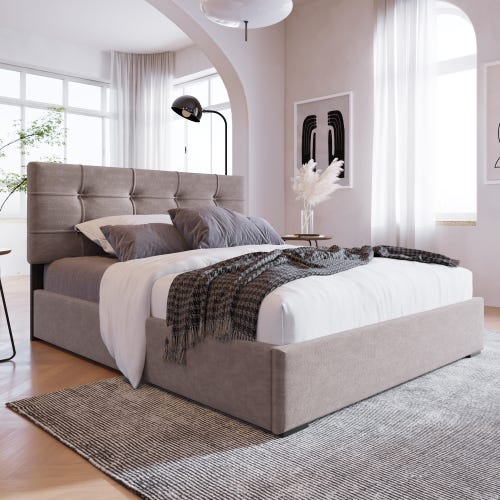 Camas con canapé abatible cama hidráulico adulto cabecero ajustable gris  claro 90x200 cm