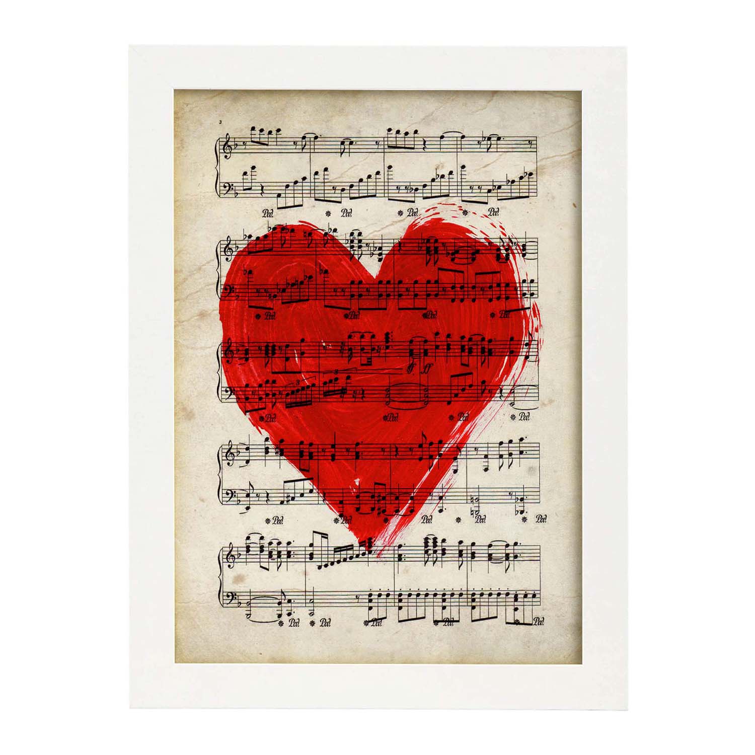 Poster Del Cuore Sul Punteggio. Fogli Di Immagine Con Punteggi. Design  Musicale Domestico.