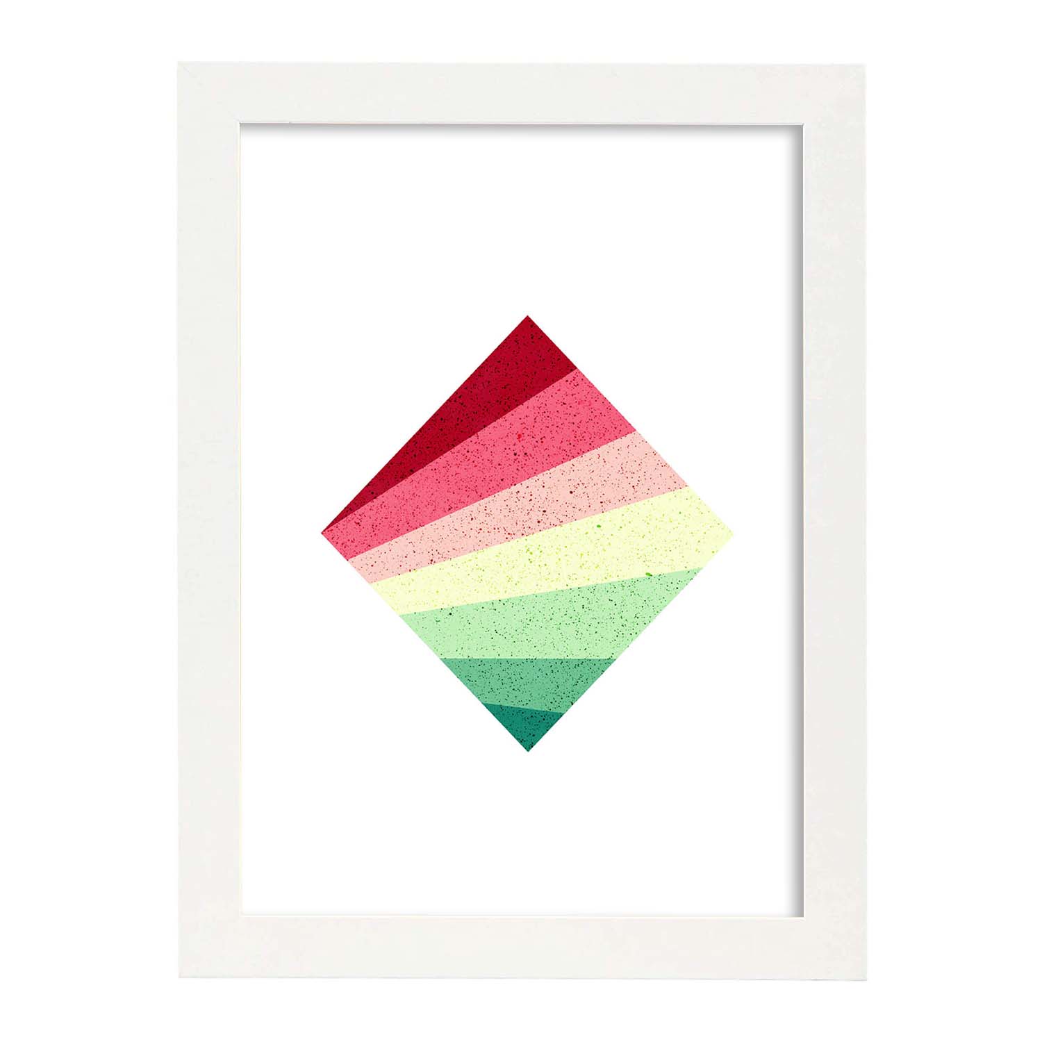 Desenho De Geometria Colorida. Triângulo Invertido Verde Vermelho,  Ilustrado Com Formas E Figuras Cheias De Cor. Marco Branco - A4