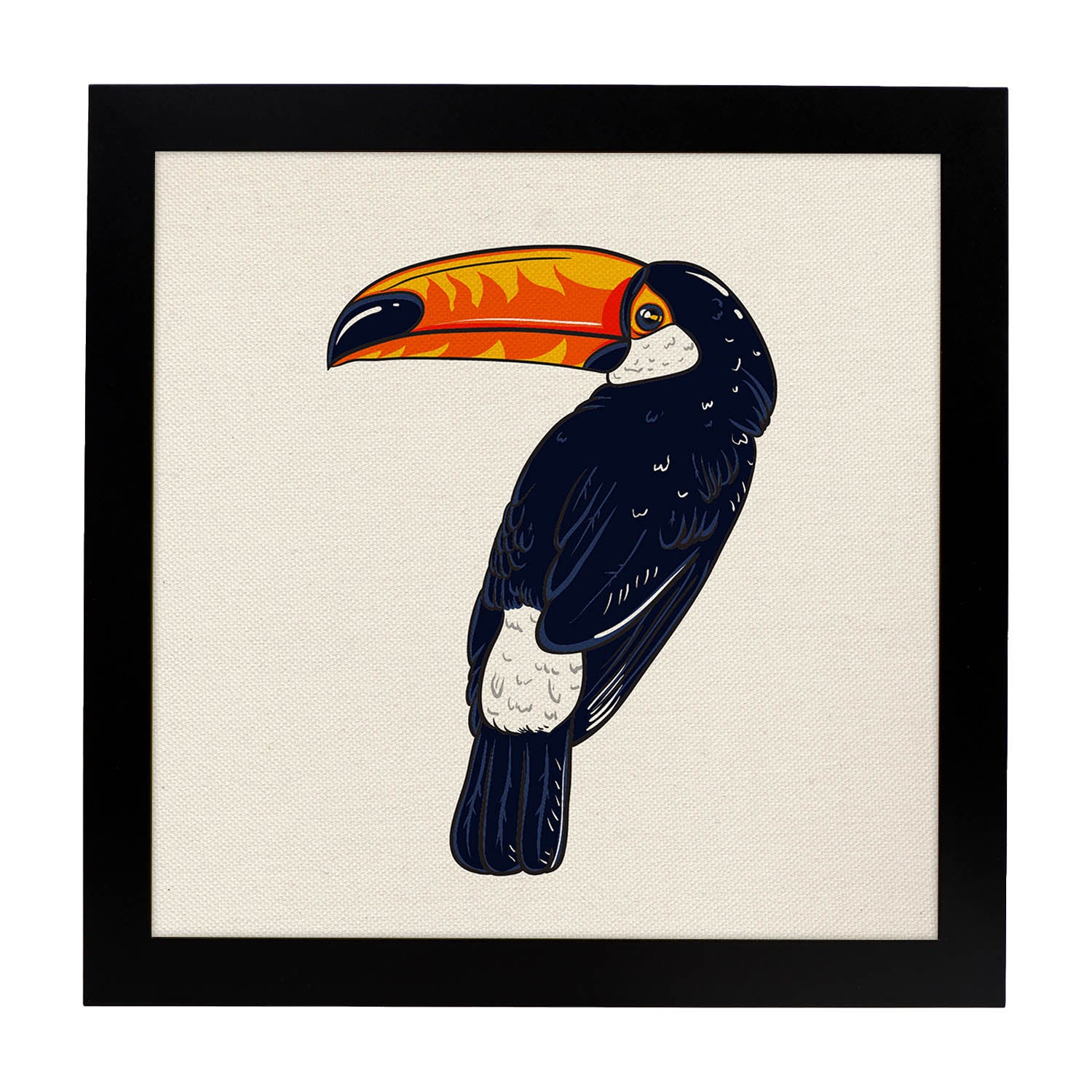 Poster cuadrado con dibujos de pájaros. lámina tucán inquieto, ilustrada con dibujos de pajaros y periquitos.