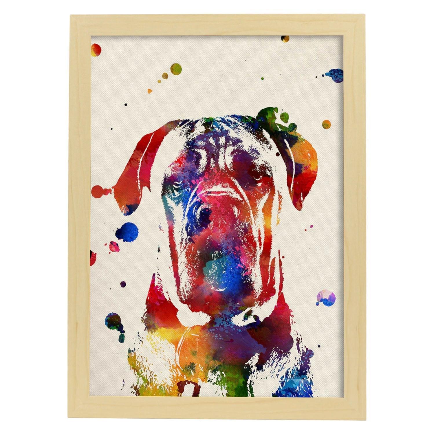 Federa Per Cuscino 40x40 Cm Con Stampa Acquerello Bull Mastiff | Tessuto Stile Lino | Made In UK | Regalo Per Amanti Dei Cani
