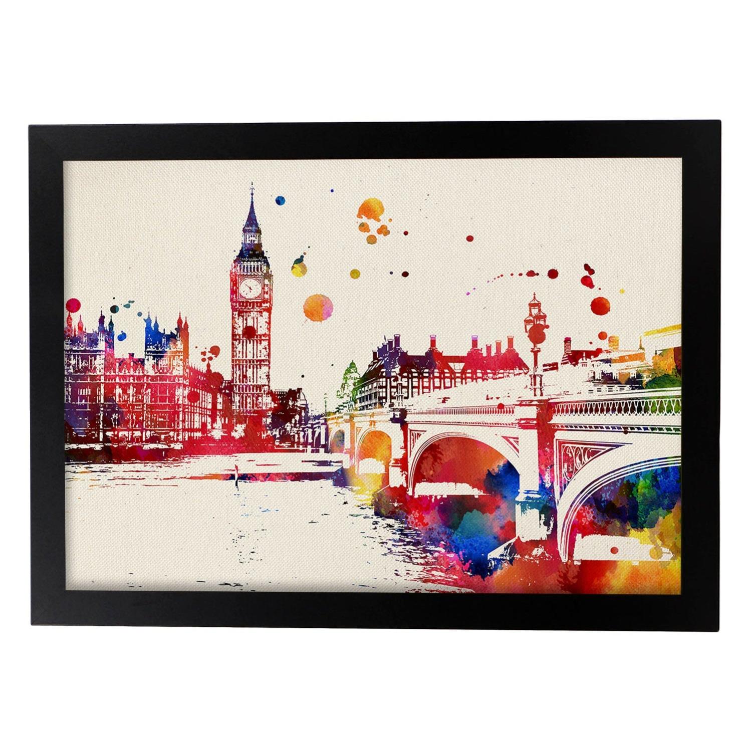 1art1 Stampa Su Tela Con Cornice - Big Ben E Westminster Bridge - 91x61 Cm - Poster Arte Moderna Per Soggiorno