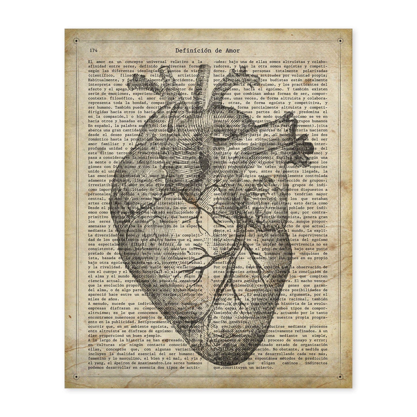 Poster Del Cuore Anatomico. Fogli D'amore Romantici Con Definizioni.  Illustrazioni Per Il Tuo Partner, Famiglia, Donna,  Cornice Nere A4