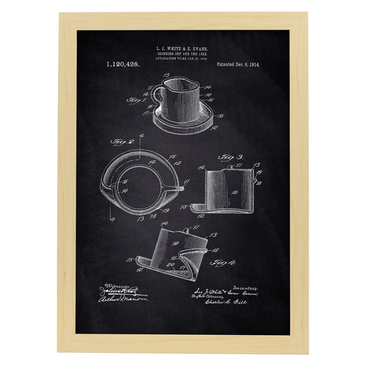 Nacnic Poster Con Cornice - Brevetto Antico Di Tre A Righe Su Sfondo Nero, Formato A3 (29,7x42cm) - 2