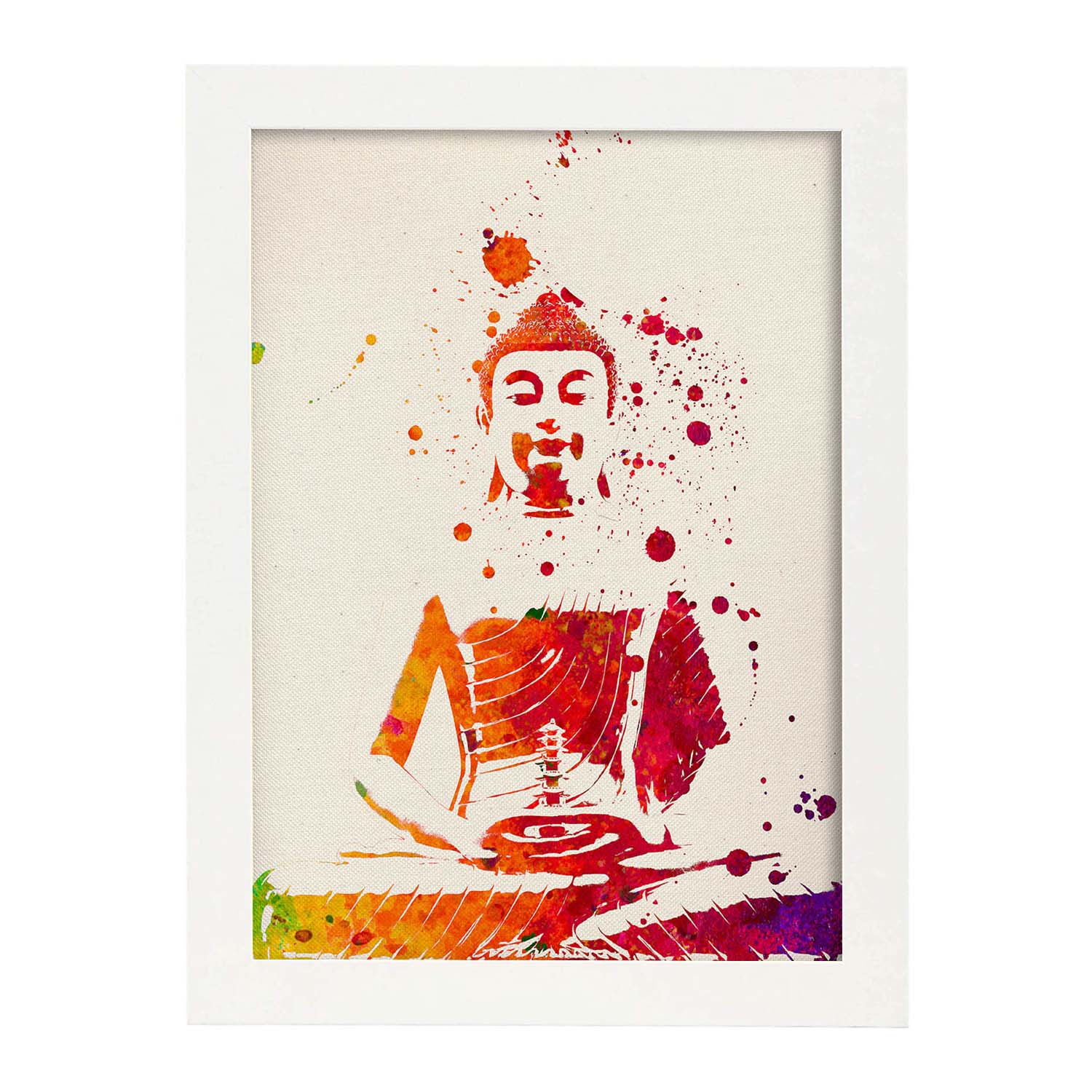 Affiche De Bouddha Avec Conception Aquarelle. Mélange De Draps Avec Le  Style Nègre Acuarela A3 Avec Cadre Noir