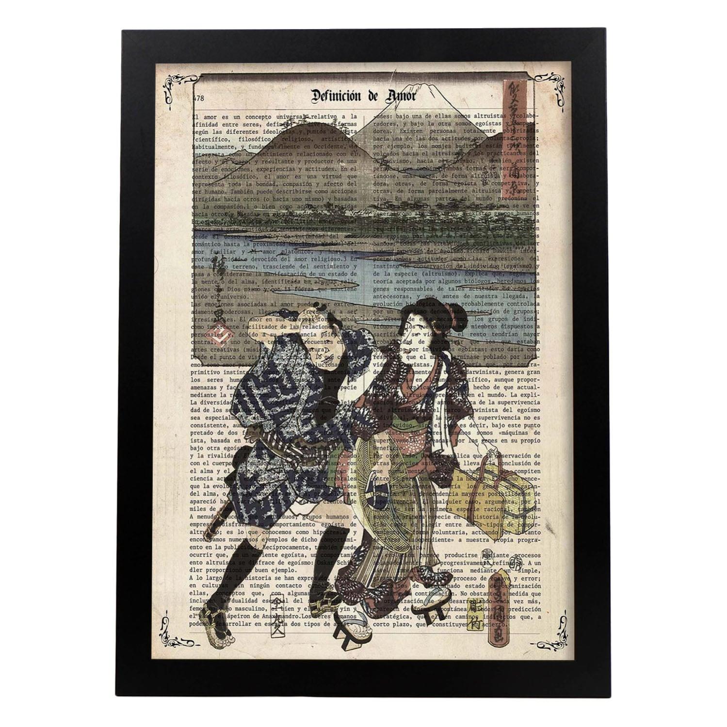 Poster Giapponese Murale Bushido E Samurai Con Monte Fuji - Stampa Su Tela JP-02 60x90 Cm Senza Cornice