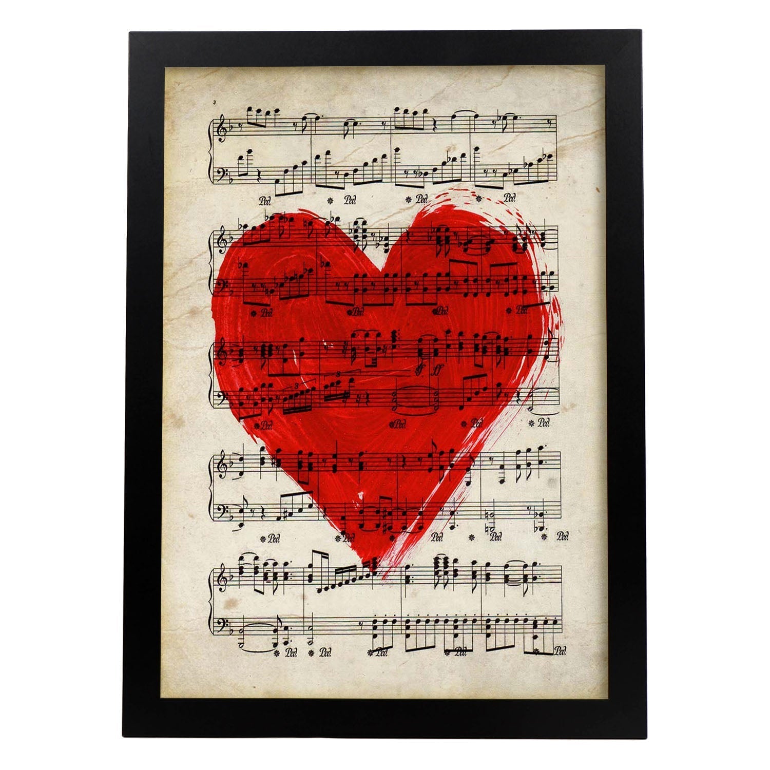 Poster Del Cuore Sul Punteggio. Fogli Di Immagine Con Punteggi. Design  Musicale Domestico. Cornice Nere A3