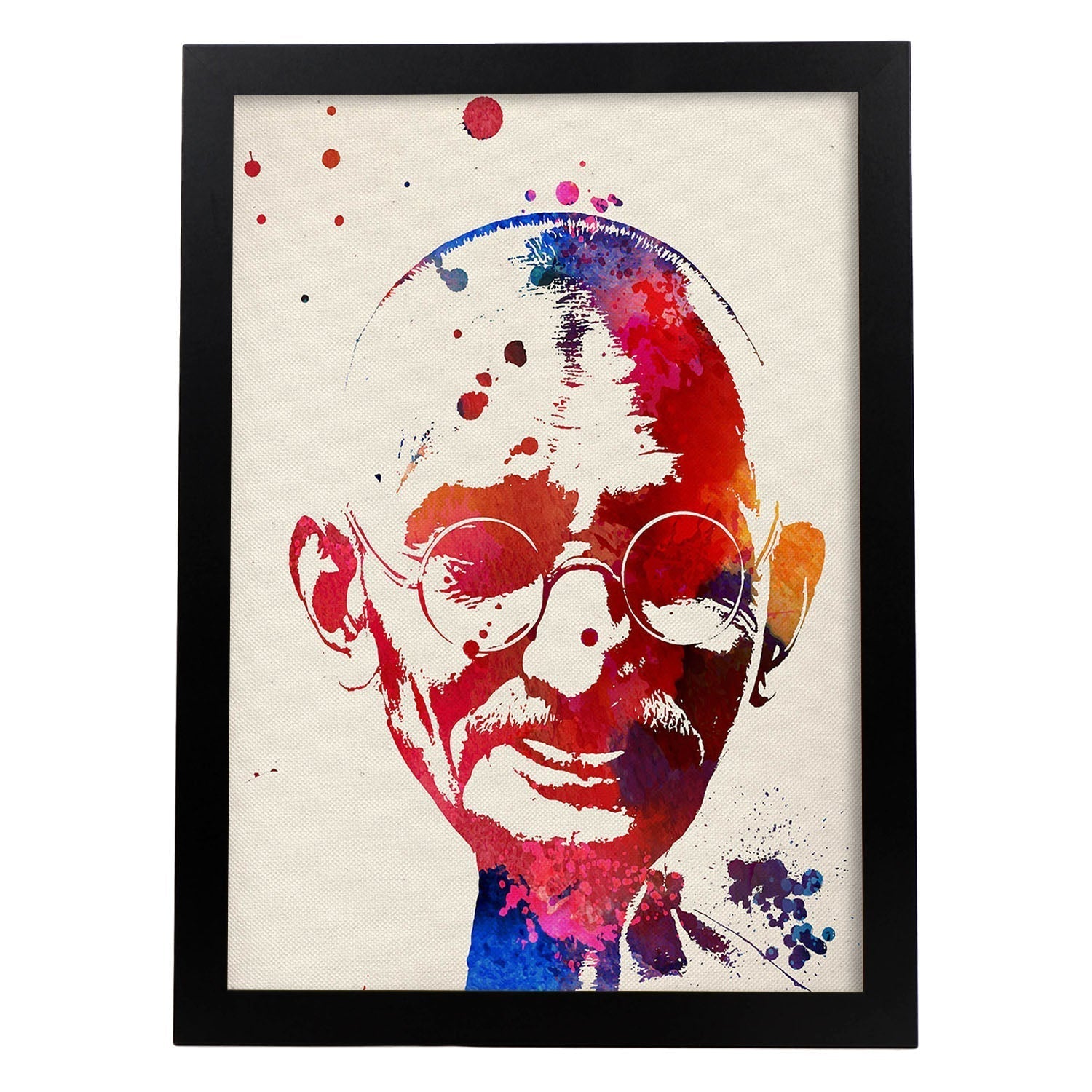 Poster de mahatma gandhi con diseño acuarela. mix de láminas con estilo acuarela
