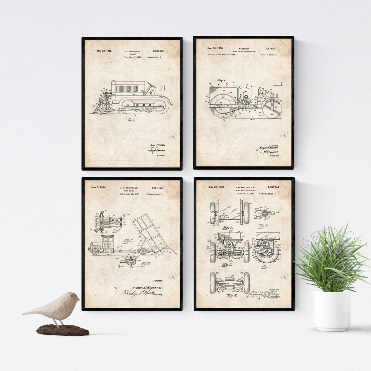 Blu - 4 Pacchetti Di Fogli Con Brevetti Di Camion. Poster Ambientati Con Antiche Invenzioni E Brevetti 88985750