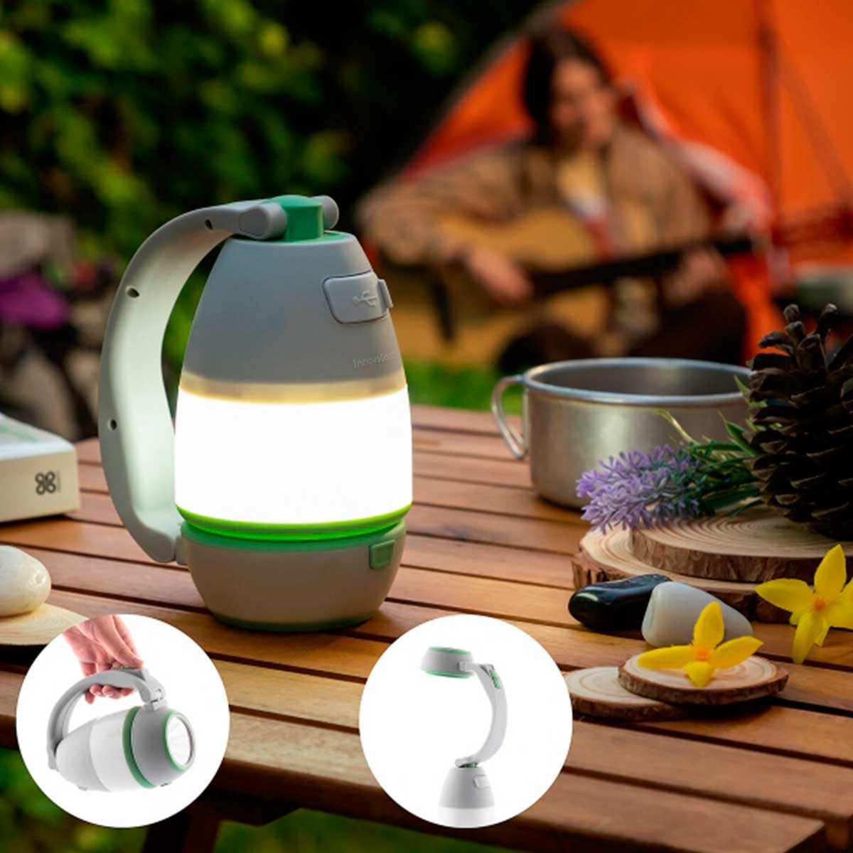 Farol de Camping Recargable 3 Modos con Luz Led y Carga USB