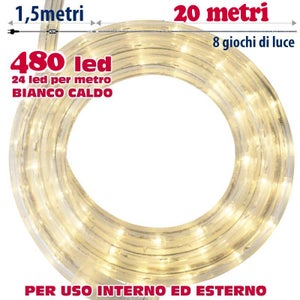 Tubo luminoso 20 metri con 360 luci led bianco freddo 8 giochi luce pe –  Briconess Business Italia