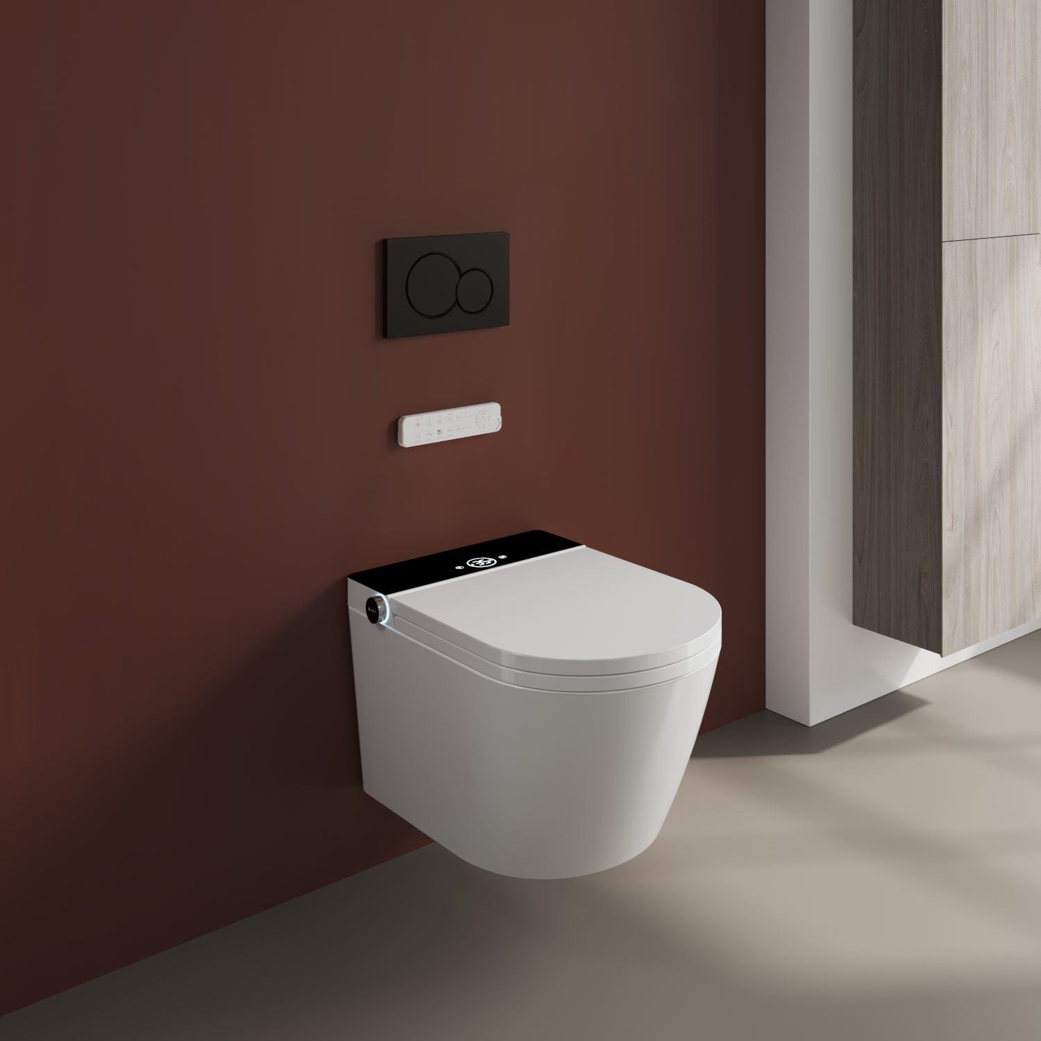 Mizubath - Toilette japonaise suspendu, Nettoyage par hydromassage, Séchage à l'air chaud, Télécommande et bouton I Modèle Rada display noir