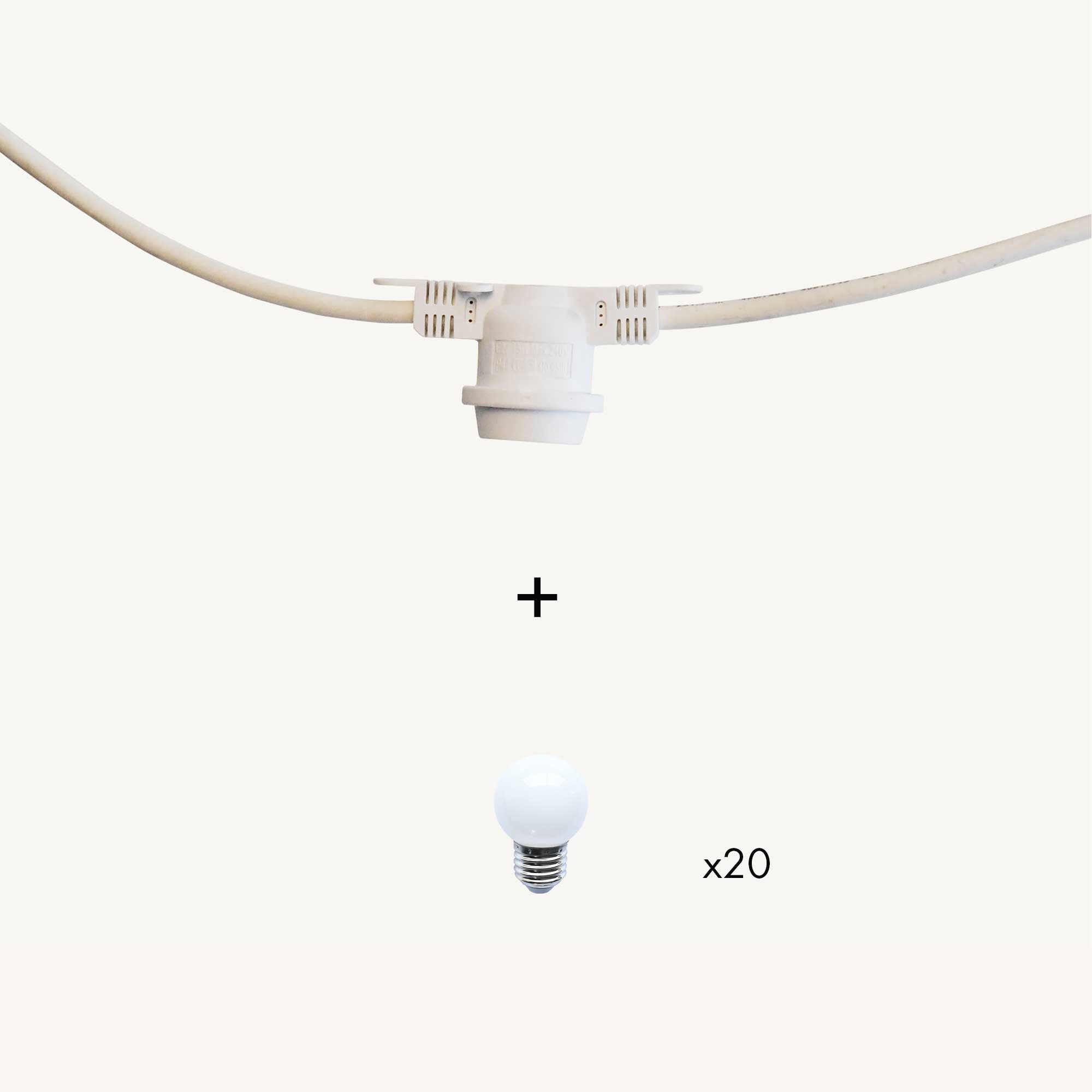 Guirlande guinguette 10 ou 20 ampoules LED 8m fil blanc blanc
