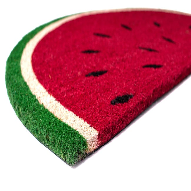 Fisura – Felpudo exterior “Sandía” de coco con base antideslizante de PVC. Felpudo  semicircular. Medidas: 70 cm x 40 cm. Rojo, verde, blanco y negro.