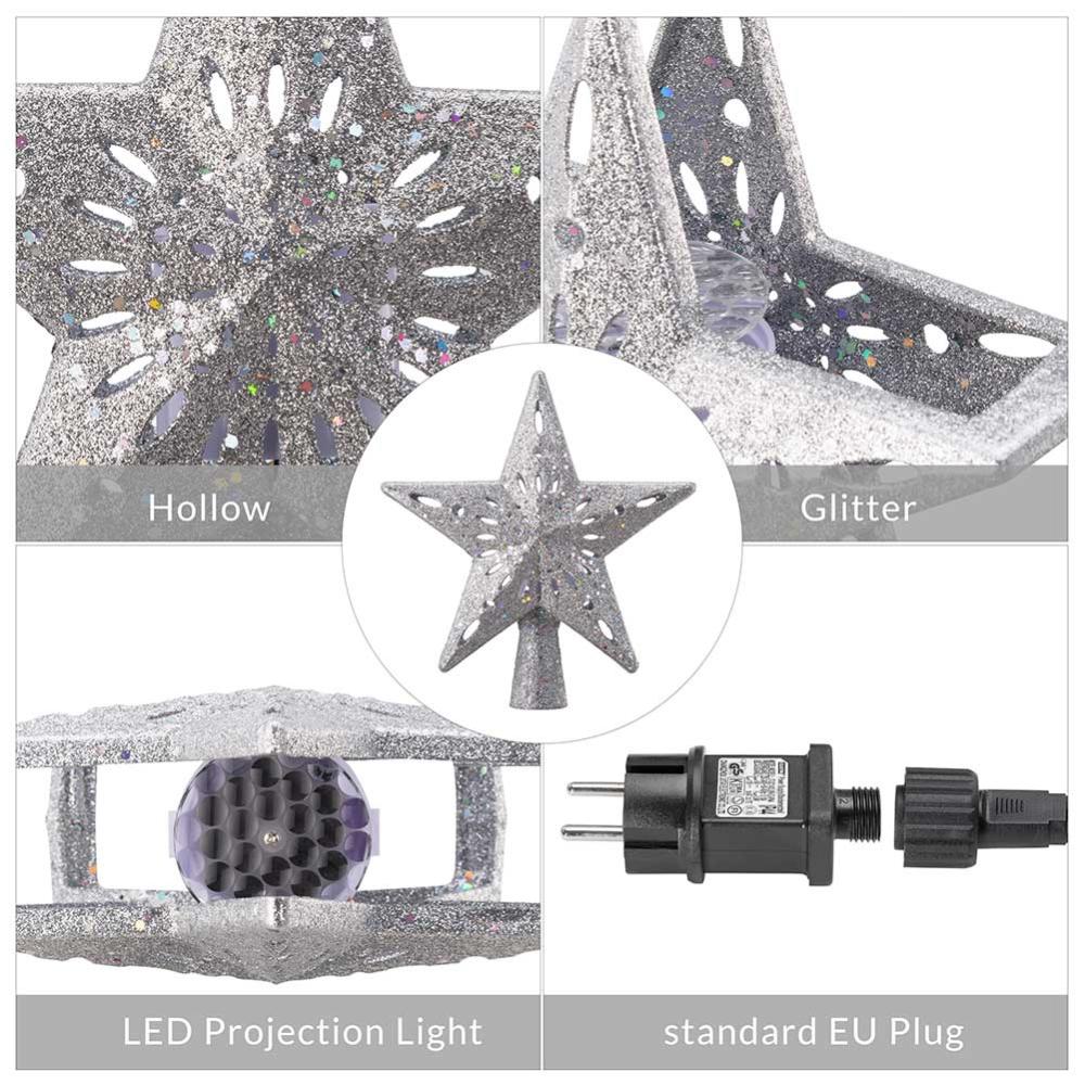 Qoosea Puntale per Albero di Natale Rotante Fiocco di Neve Brillantinato 3D con 6 Modalità Luce LED Variabili, Stella Invernale Scintillante per Cima Albero di Natale per Decorazioni per Feste