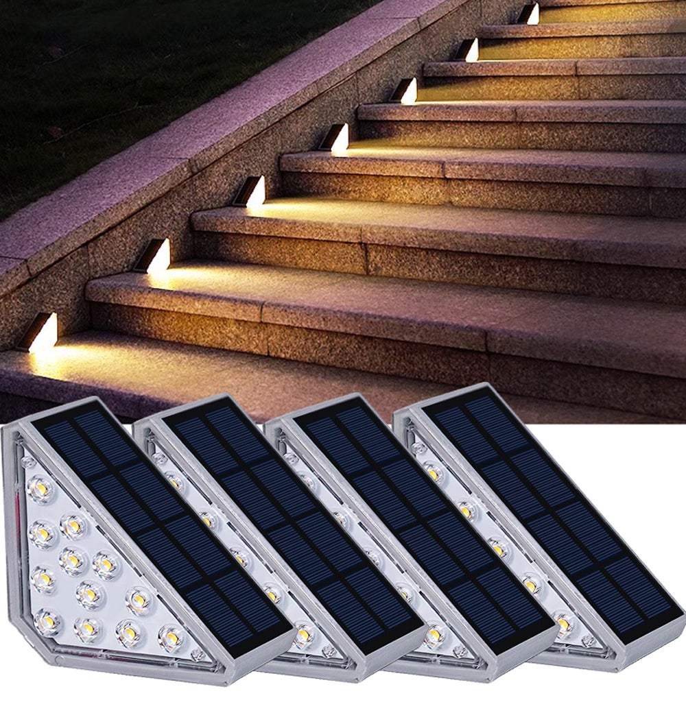 4 Pcs Solaire Étape Lumière Extérieure Triangle LED Escalier Lumières Auto  On/Off Étanche Mur Clôture Décor Chemin Lampe pour Escaliers Pont Clôture