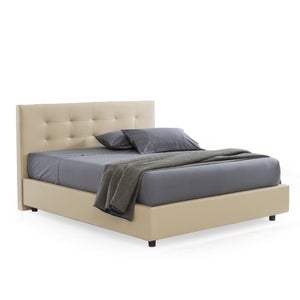 Letto matrimoniale Clorinda, Letto contenitore sfoderabile con testiera e  giroletto contenitore imbottiti,, con materasso Cm 160x200 incluso