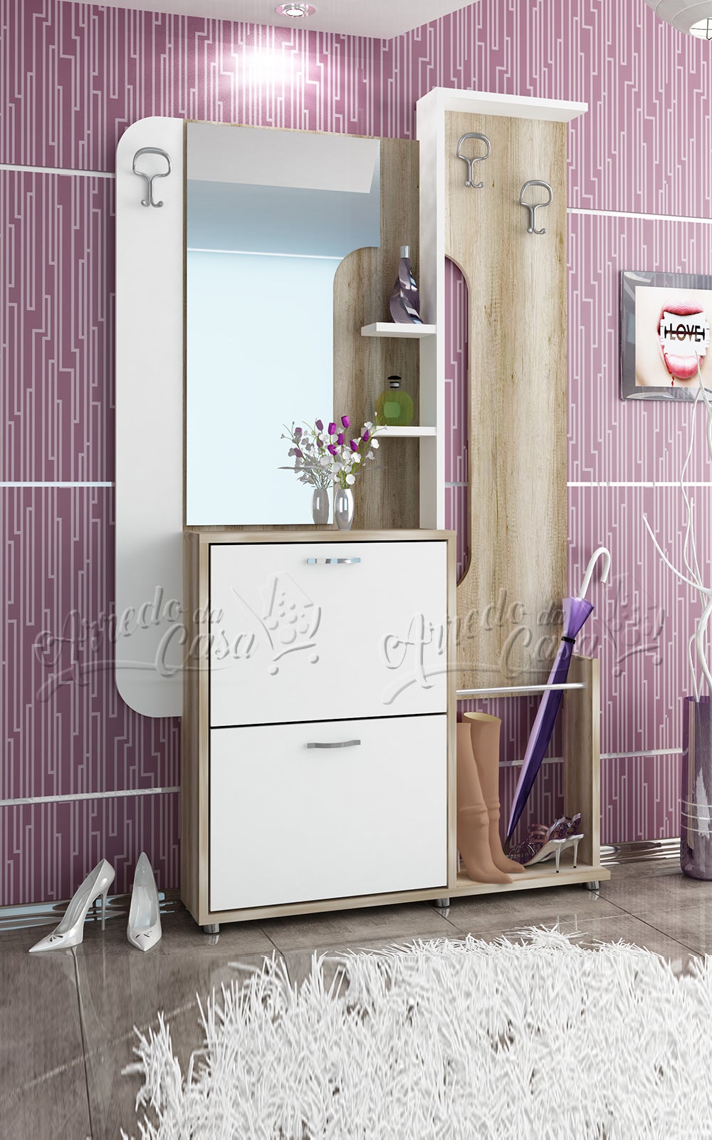 Mobile effetto legno per ingresso con specchio II3 120x198 rovere