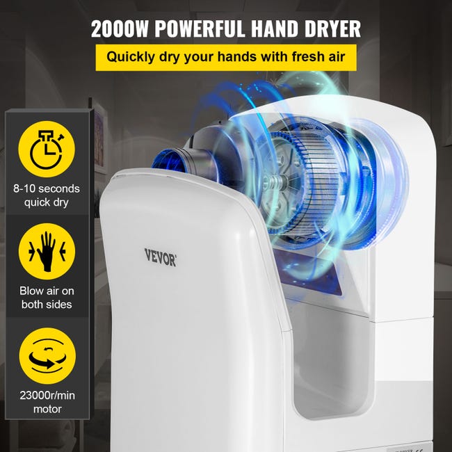 Sèche-mains 2100 W automatique, ABS blanc