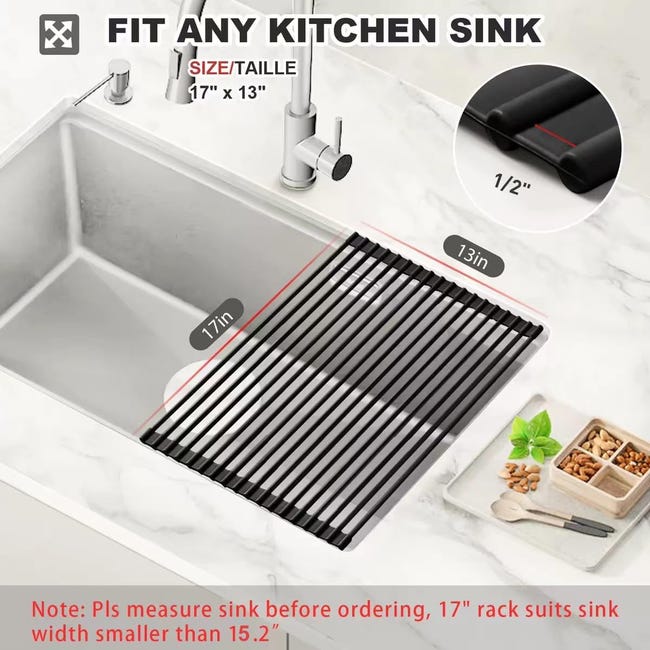 Égouttoir à vaisselle, pliable, résistant à la chaleur, grand égouttoir à  vaisselle enroulable en acier inoxydable, tapis d'évier (taille : 46 cm)  (36
