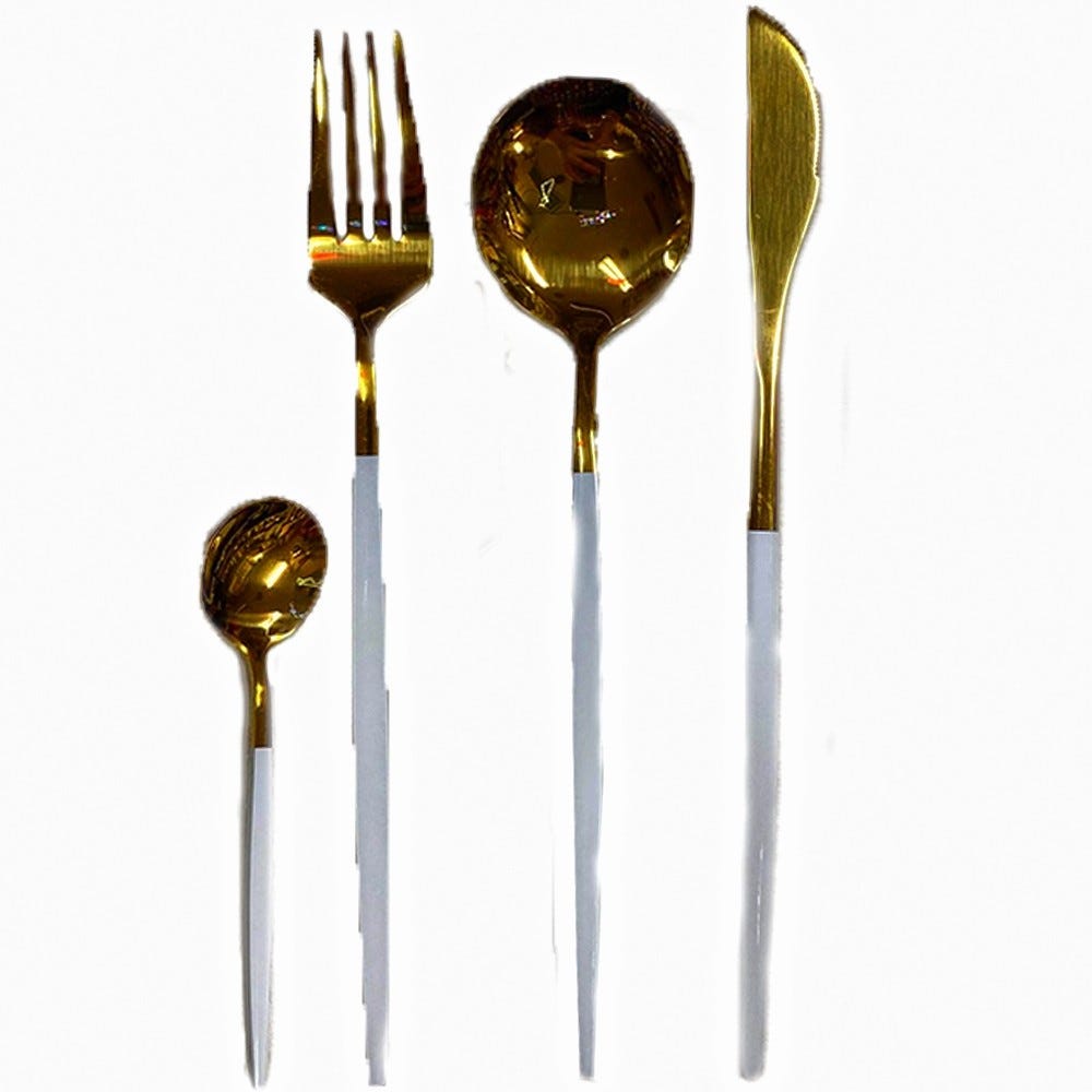 Servizio di posate completo tavola 6 persone oro e bianco set 24 in acciaio  inox forchetta cucchiaio coltello cucchiaino caffe